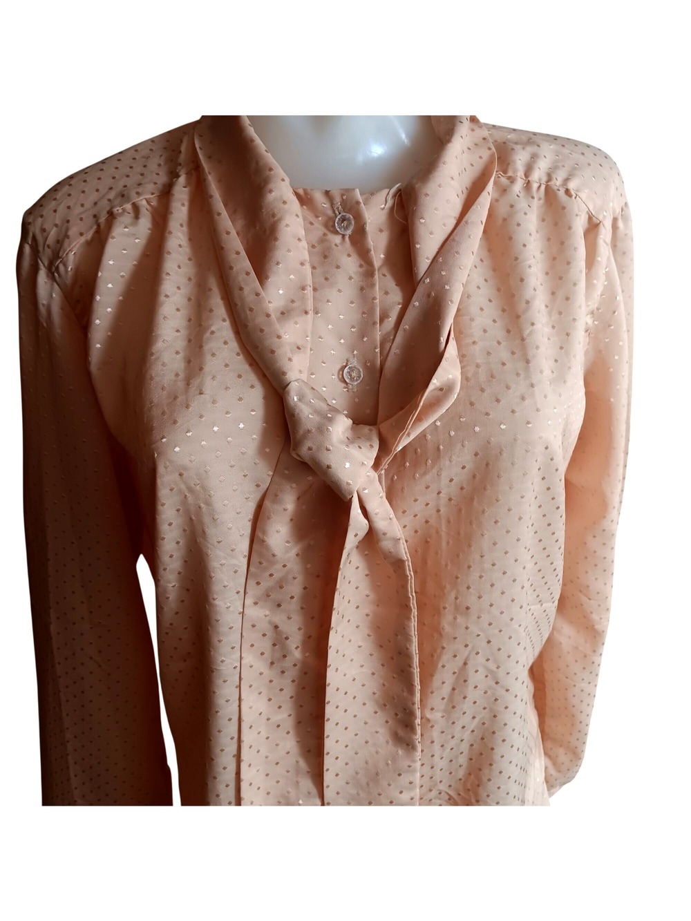 Large Fritzi Peach Vintage Women's Secretary Blouse 13/14 1970's Blouse Tie Neck